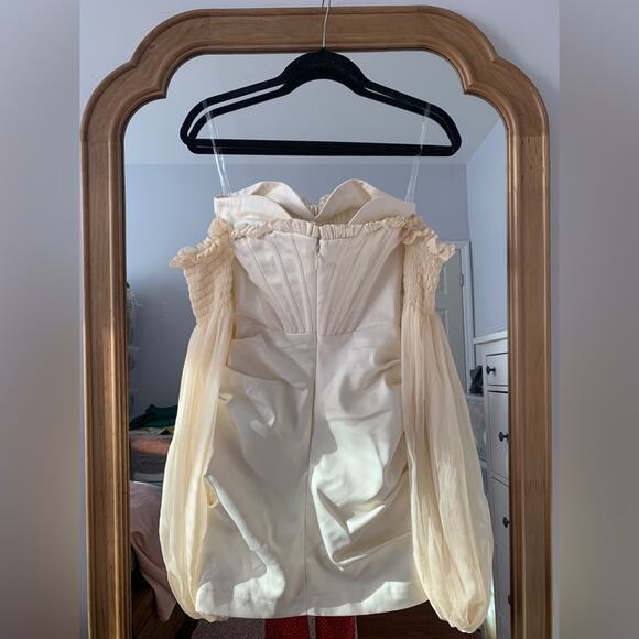 HOUSE OF CB Beau White Ivory Draped Corset Bustier Dreamy Flowy Chiffon Dress - Picture 13 of 16